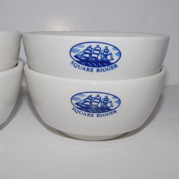 Lands End Square Rigger Cereal Cowder Bowl Set of 4 Vintage 80s White Blue Boat - Picture 4 of 6